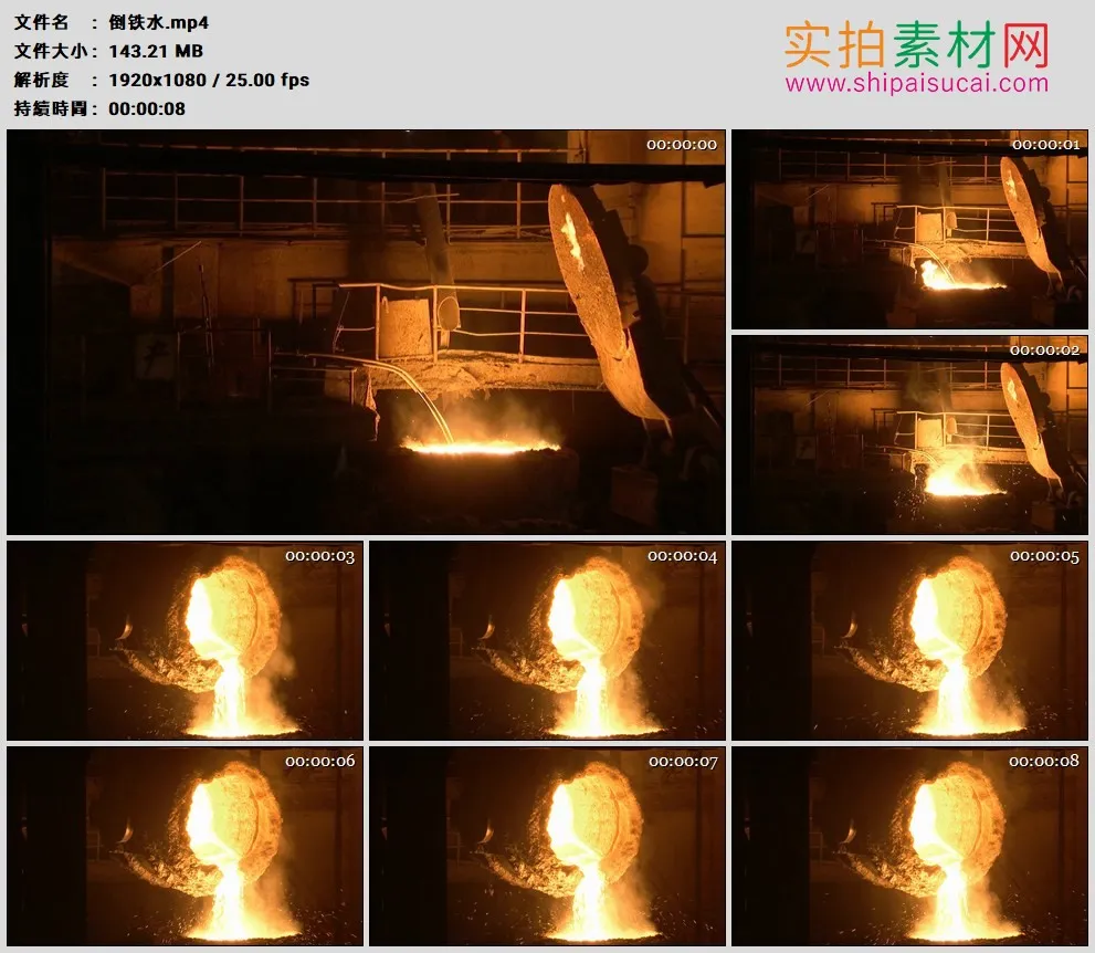 高清实拍视频素材丨特写钢铁厂高炉倒火红的钢水
