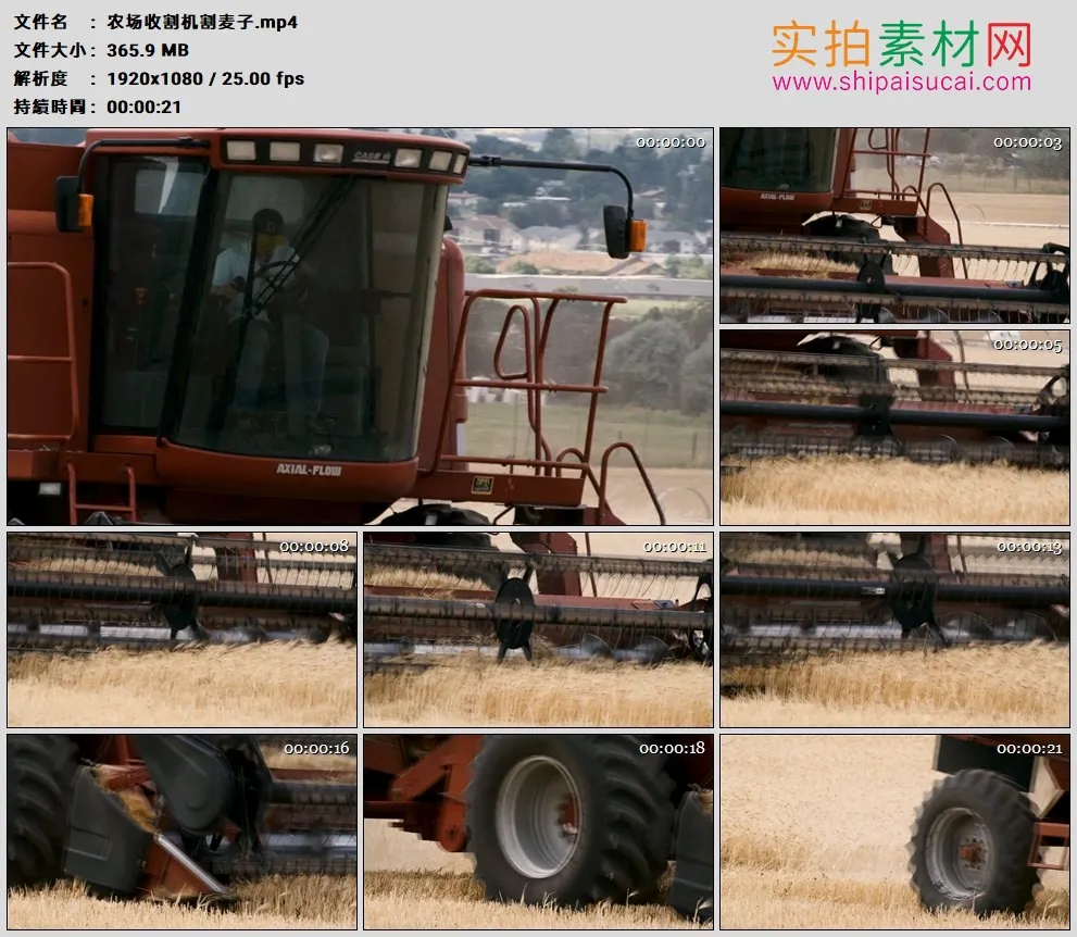 高清实拍视频素材丨农场用收割机割麦子