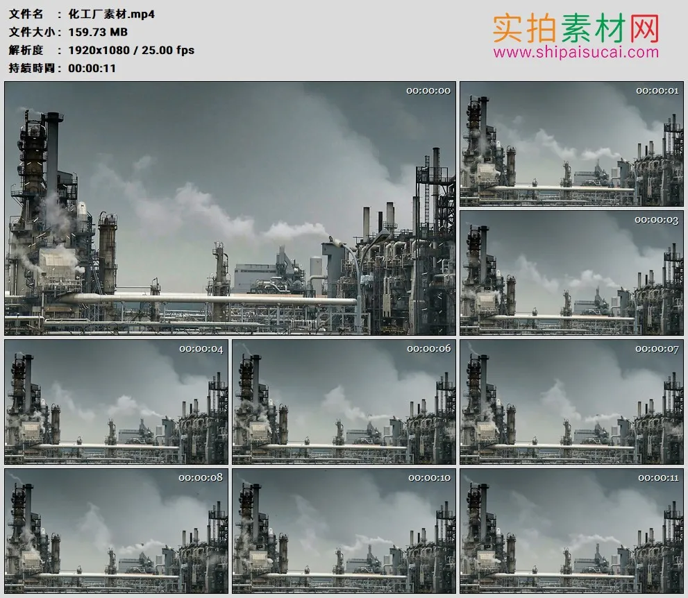 高清实拍视频素材丨冒着烟雾的化工厂外景视频素材
