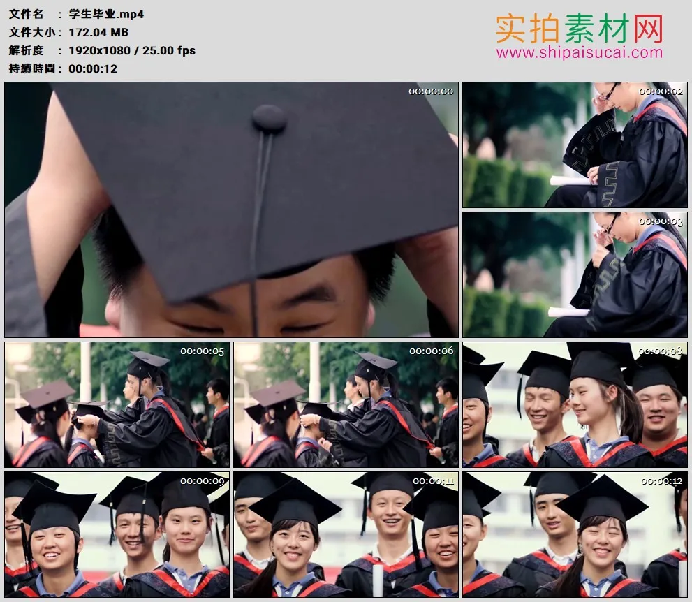 高清实拍视频素材丨大学学校里毕业季毕业学生戴着学位帽