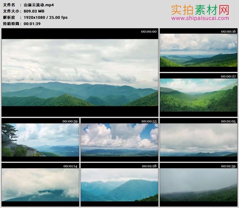 高清实拍视频素材丨蓝天流云下的绿色森林和大山