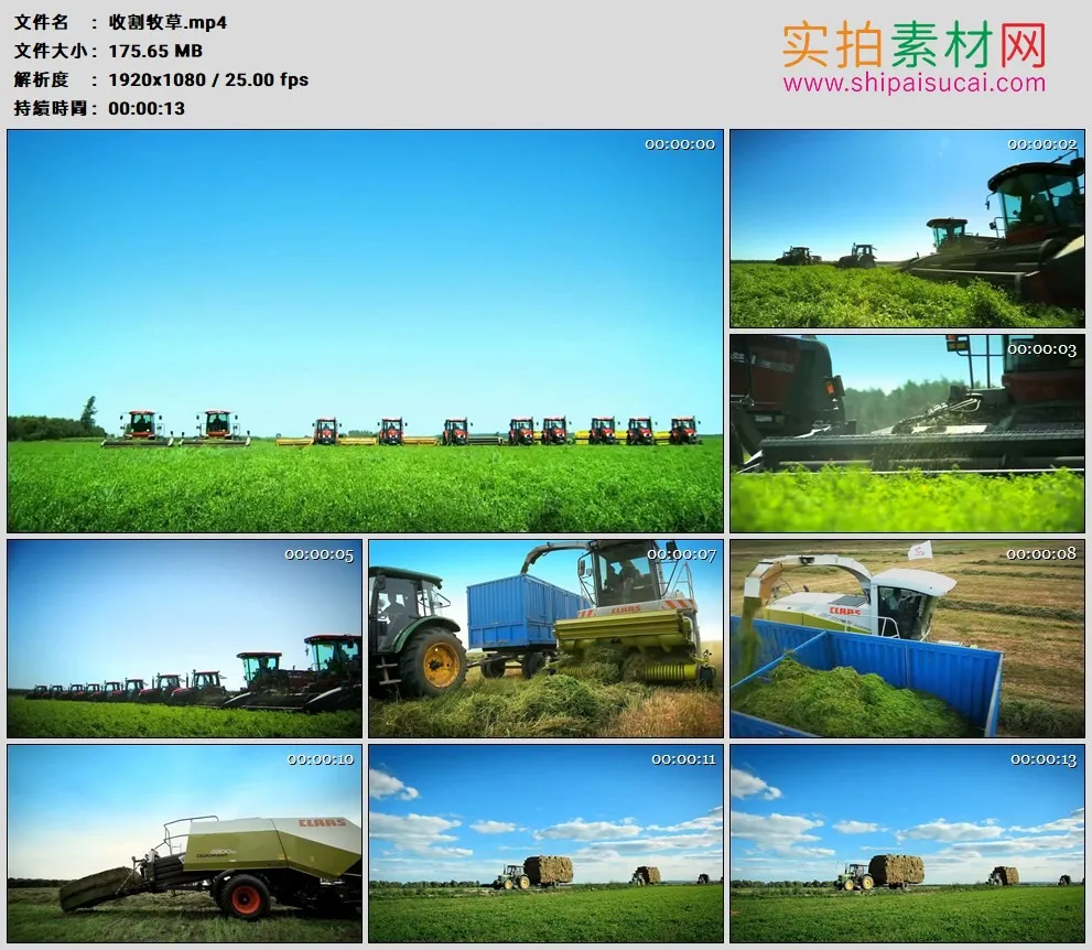高清实拍视频素材丨特写种植场机械化收割牧草