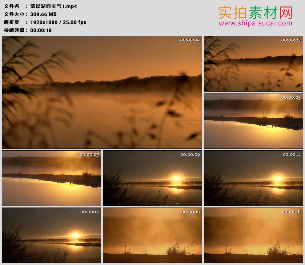 高清实拍视频素材丨清晨暖暖的太阳照着雾气弥漫的湖面