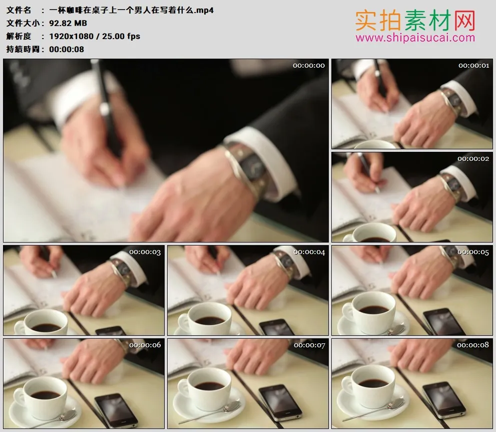 高清实拍视频素材丨一杯咖啡在桌子上一个男人在写字