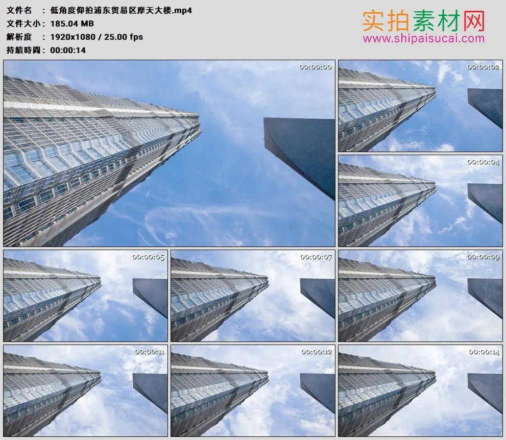 高清实拍视频素材丨低角度仰拍上海浦东贸易区摩天大楼