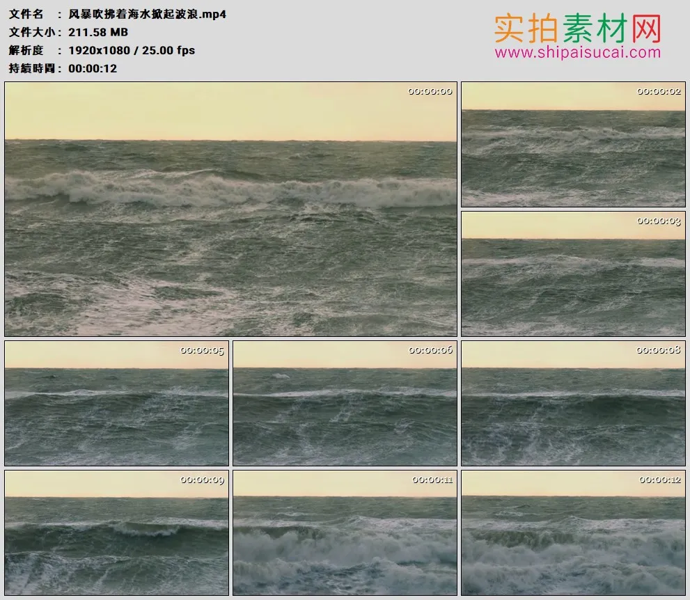 高清实拍视频素材丨风暴席卷着海水掀起波浪