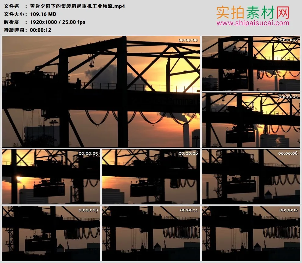 高清实拍视频素材丨黄昏夕阳下的集装箱起重机工业物流