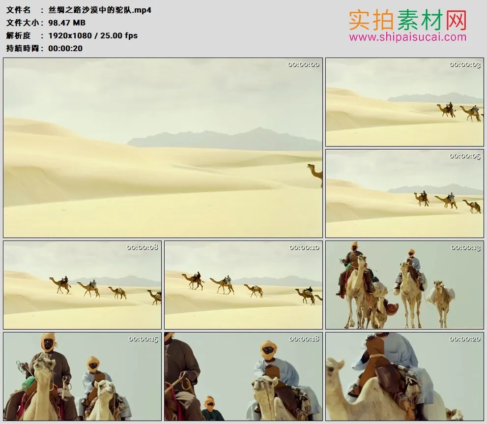 高清实拍视频素材丨丝绸之路沙漠中的驼队