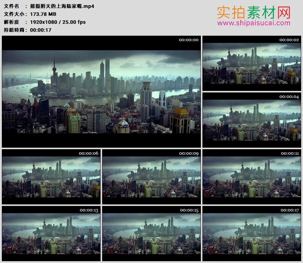 高清实拍视频素材丨摇摄阴天的上海陆家嘴
