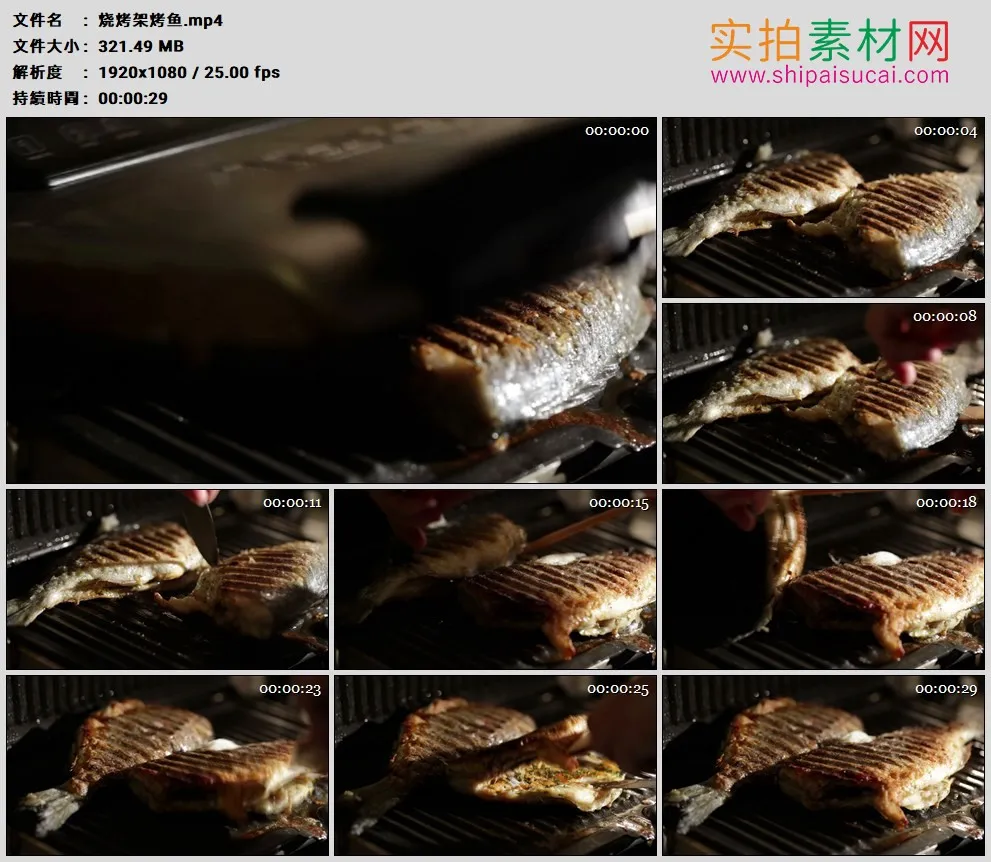 高清实拍视频素材丨烧烤架烤鱼