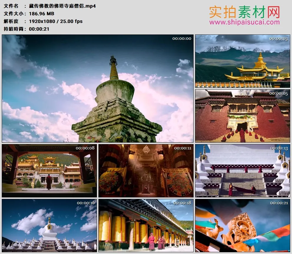 高清实拍视频素材丨藏传佛教的佛塔寺庙僧侣