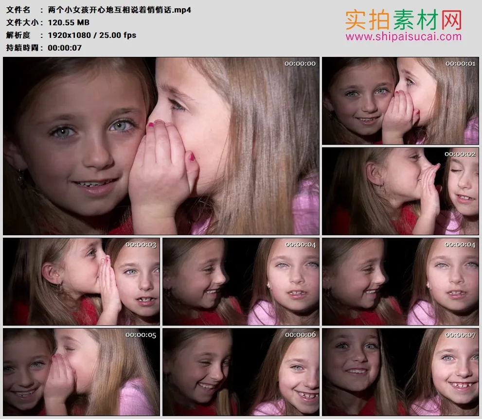 高清实拍视频素材丨两个小女孩开心地互相说着悄悄话
