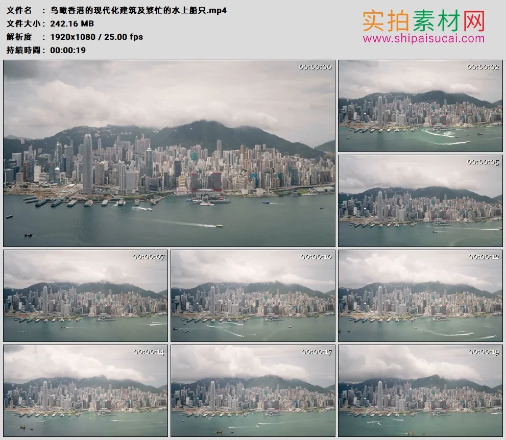 高清实拍视频素材丨鸟瞰香港的现代化建筑及繁忙的水上船只