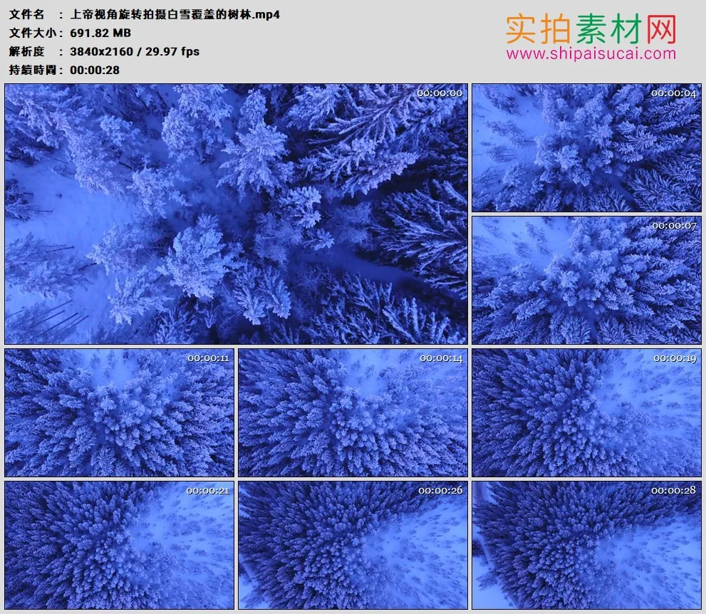 4K高清实拍视频素材丨上帝视角旋转拍摄白雪覆盖的树林