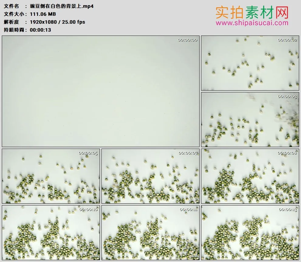高清实拍视频素材丨豌豆倒在白色的背景上