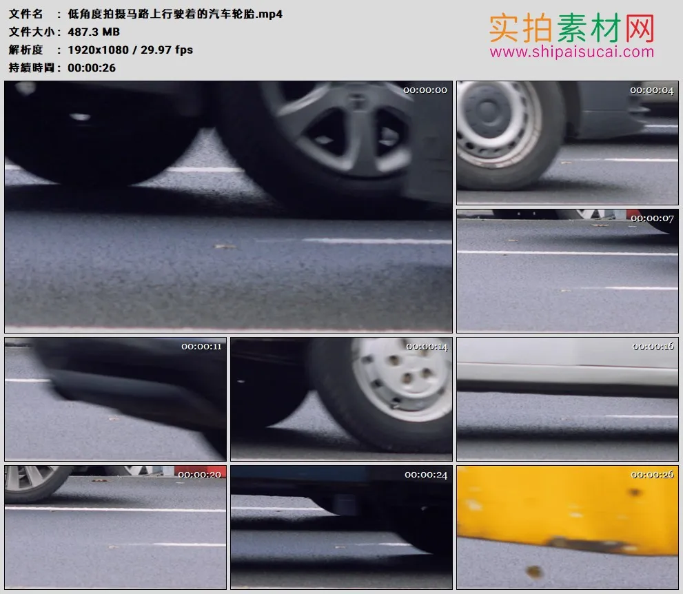 高清实拍视频素材丨低角度拍摄马路上行驶着的汽车轮胎