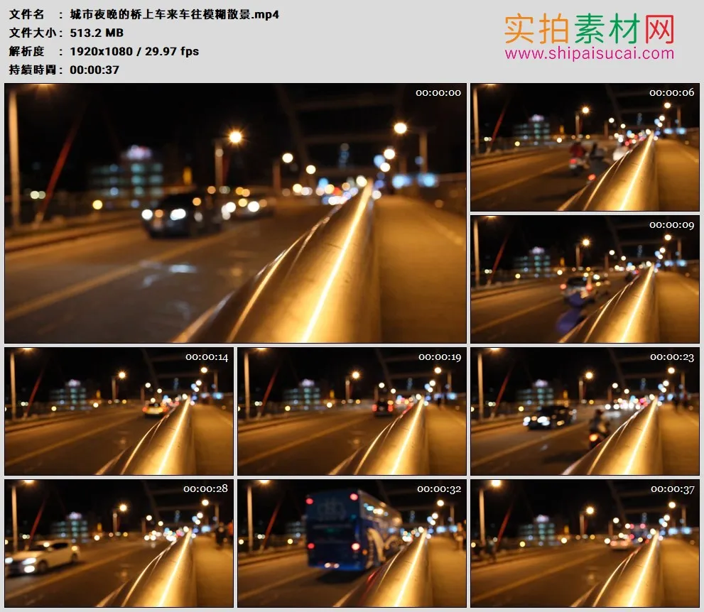 高清实拍视频素材丨城市夜晚的桥上车来车往模糊散景