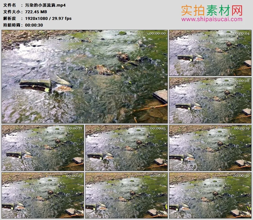 高清实拍视频素材丨污染的小溪流淌