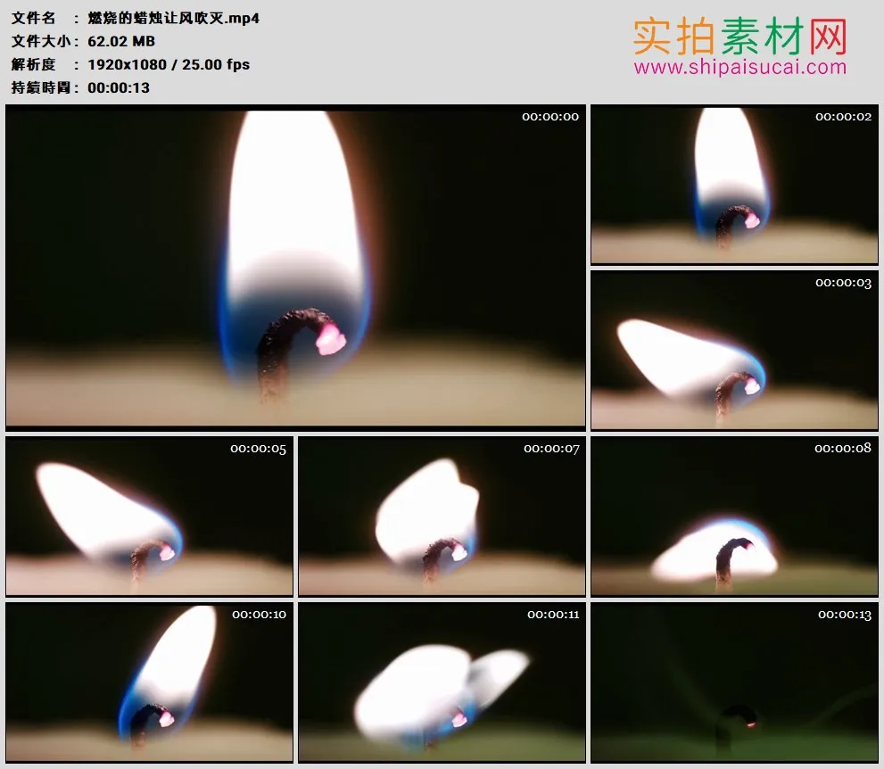 高清实拍视频素材丨燃烧的蜡烛让风吹灭