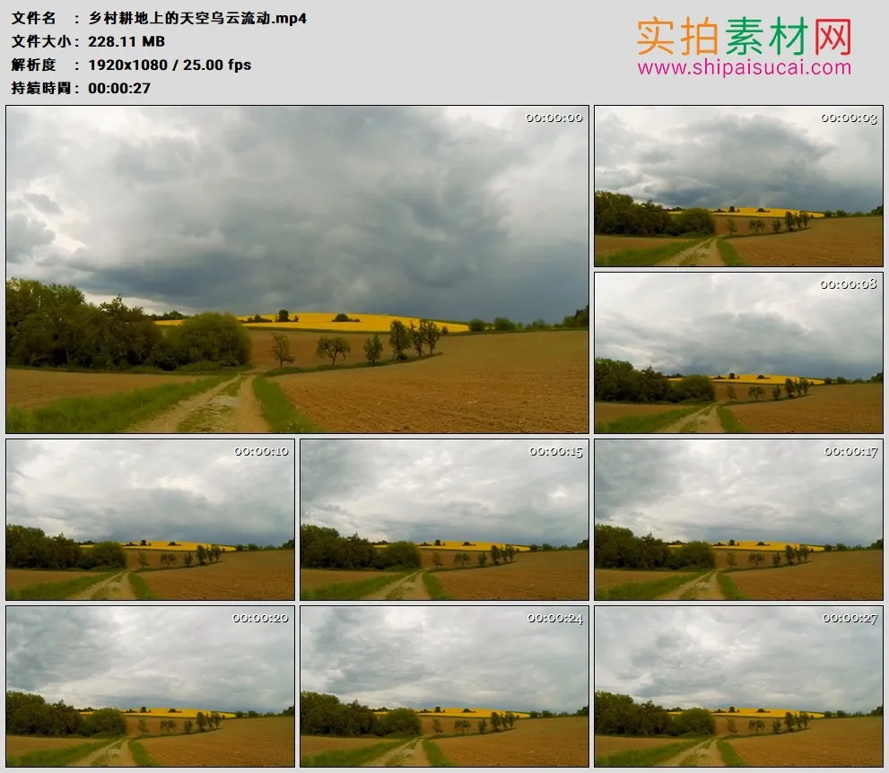 高清实拍视频素材丨乡村耕地上的天空乌云流动