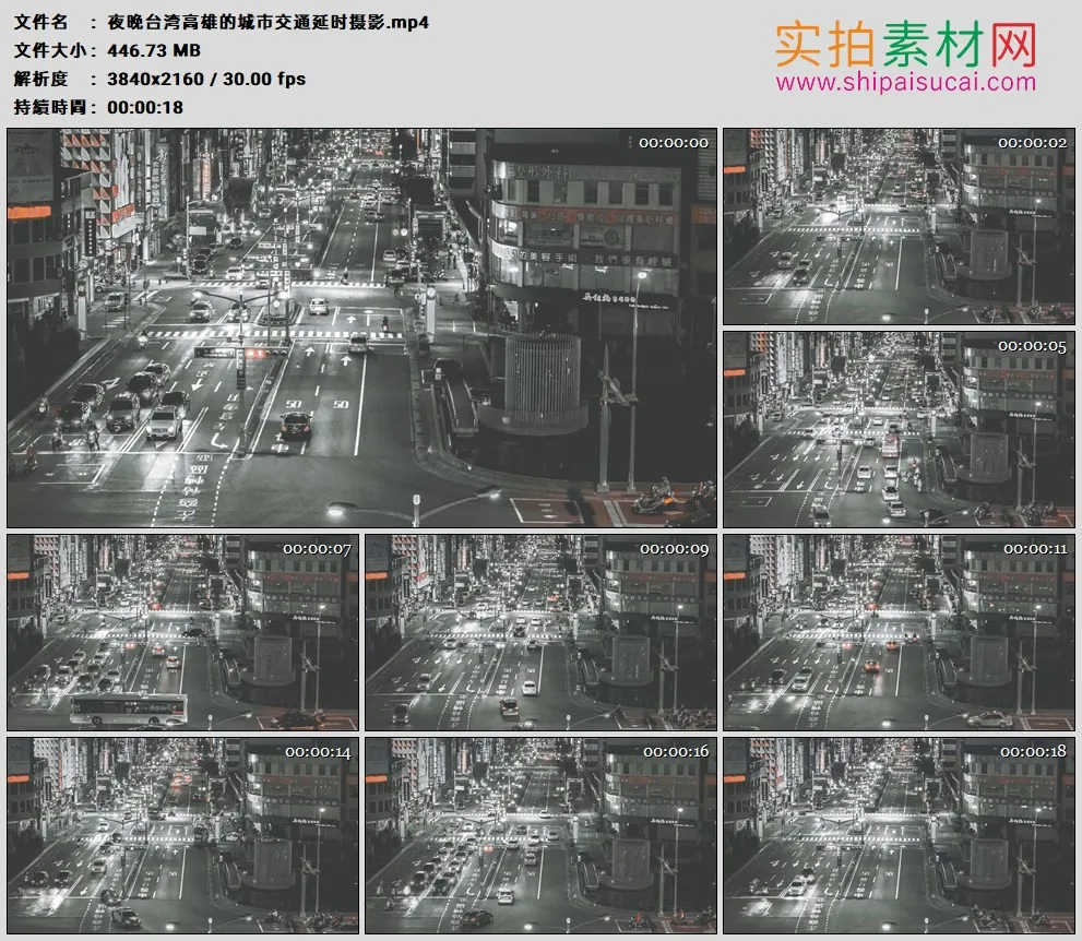 4K高清实拍视频素材丨夜晚台湾高雄的城市交通延时摄影