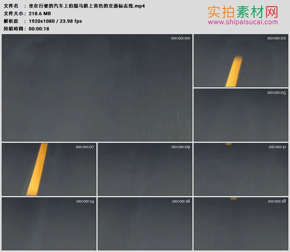 高清实拍视频素材丨坐在行驶的汽车上拍摄马路上黄色的交通标志线