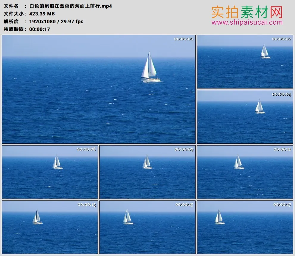 高清实拍视频素材丨白色的帆船在蓝色的海面上前行