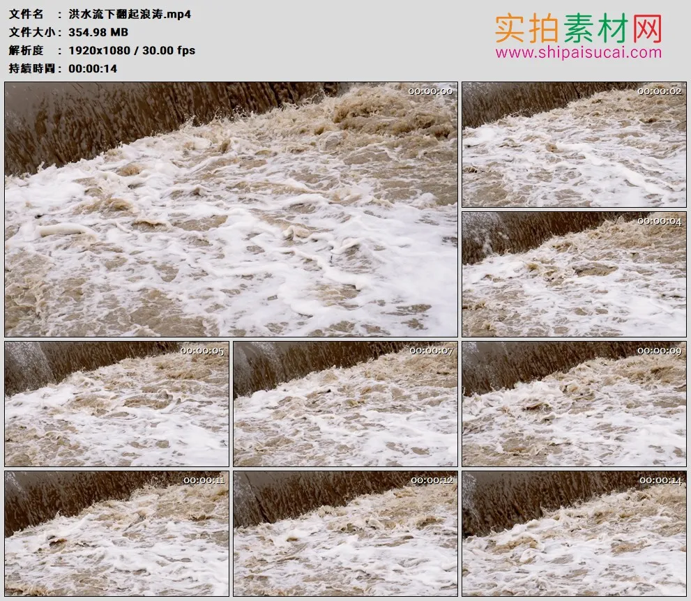 高清实拍视频素材丨洪水流下翻起浪涛