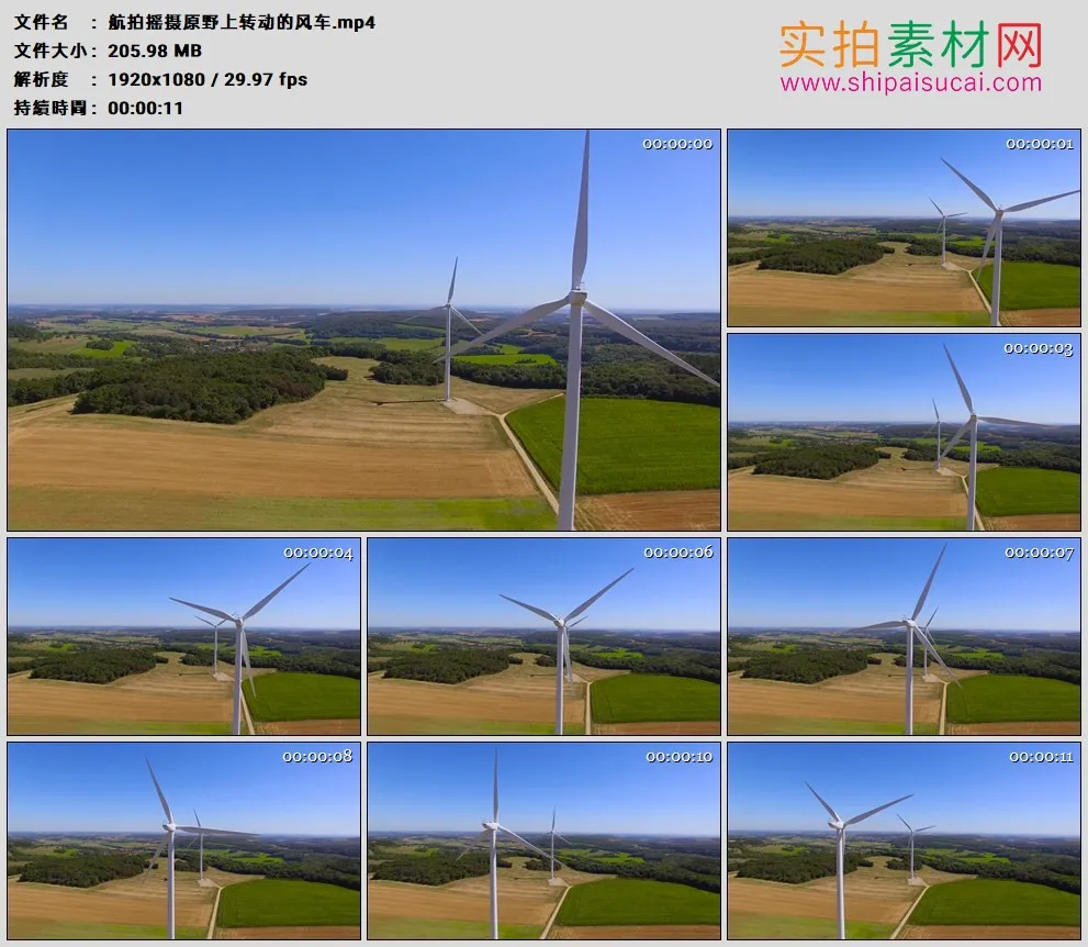 高清实拍视频素材丨航拍摇摄原野上转动的风车