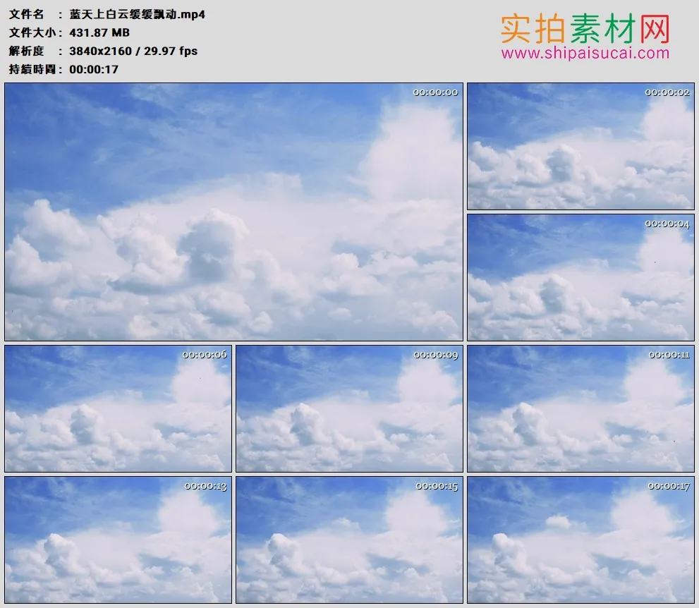 4K高清实拍视频素材丨蓝天上白云缓缓飘动延时摄影