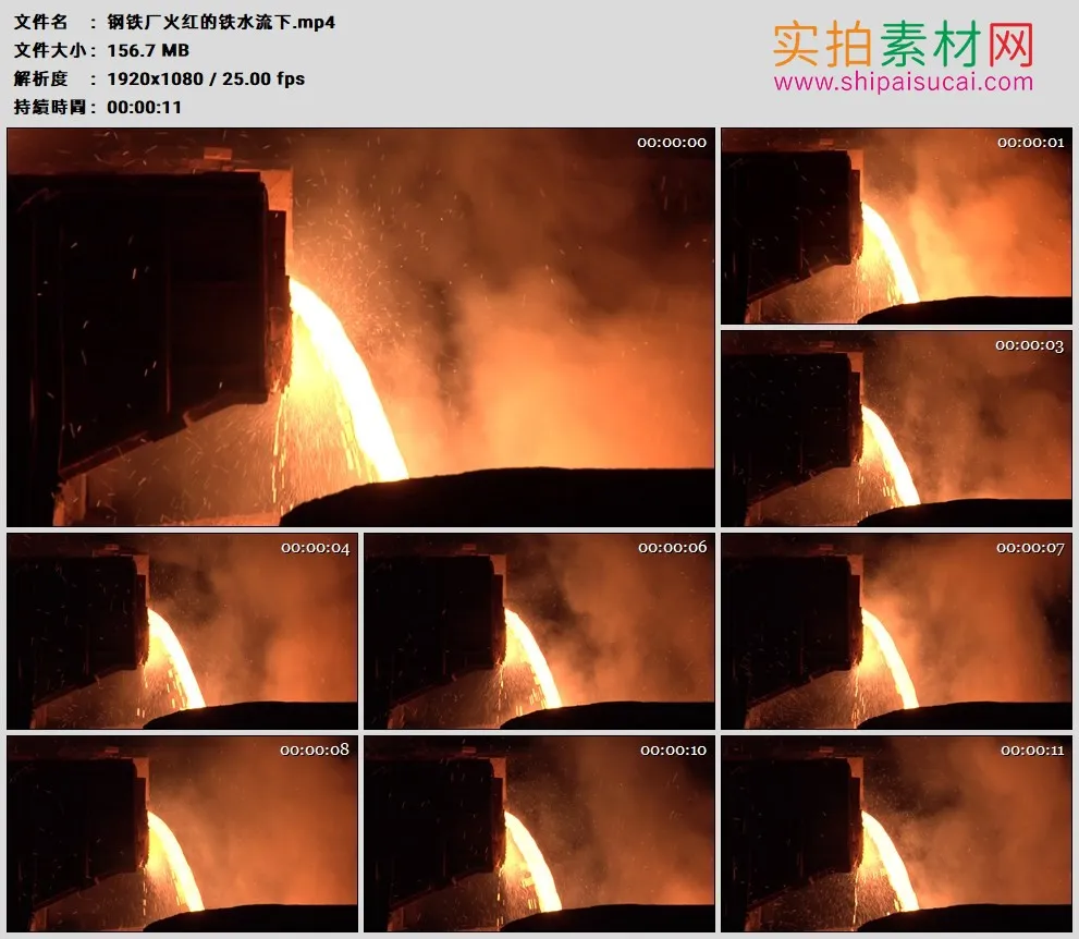 高清实拍视频素材丨钢铁厂火红的铁水流下