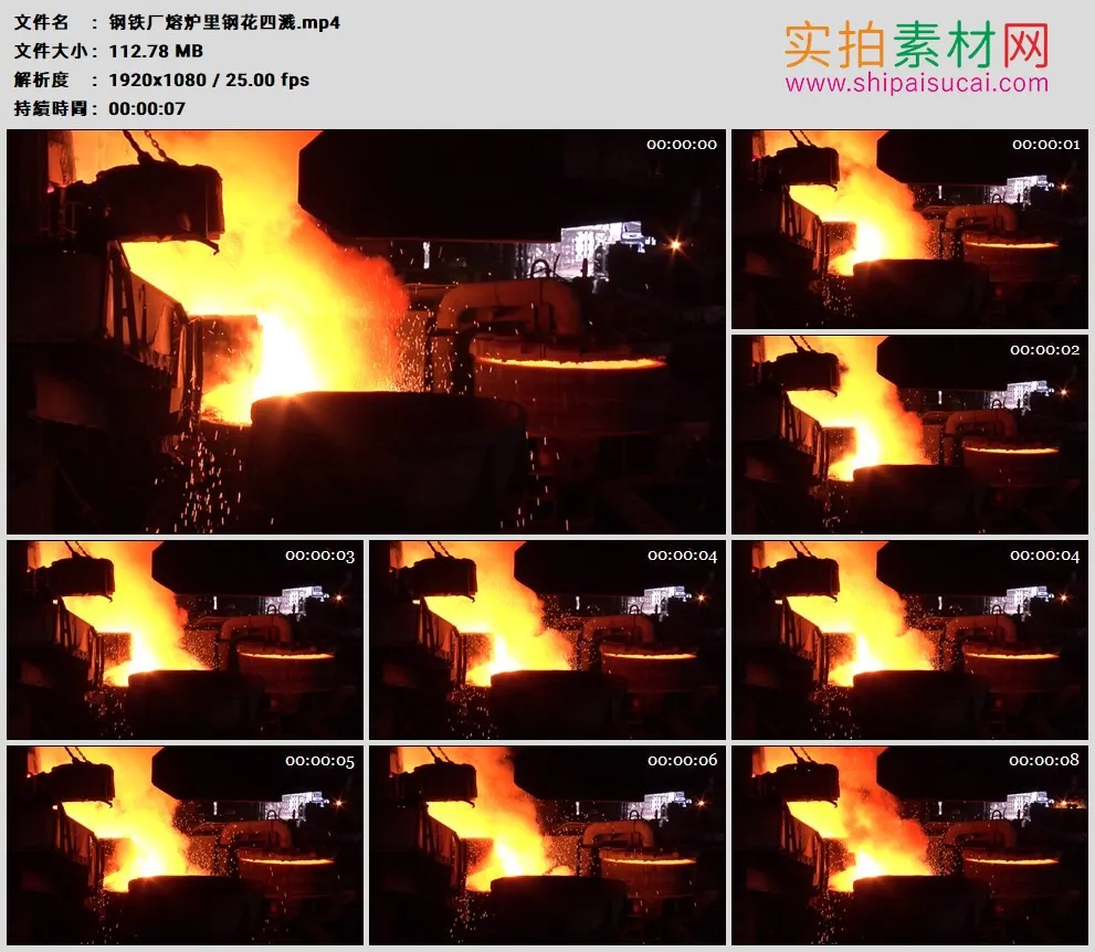 高清实拍视频素材丨钢铁厂熔炉里钢花四溅