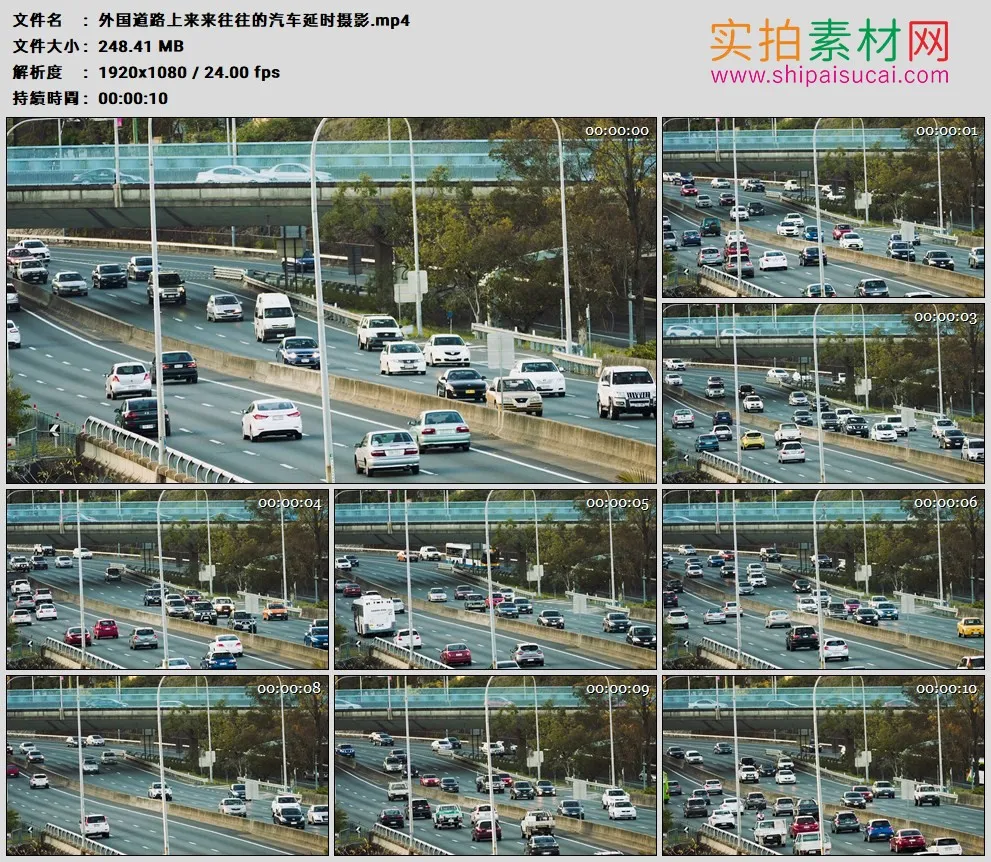 高清实拍视频素材丨外国道路上来来往往的汽车延时摄影