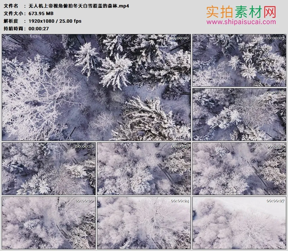 高清实拍视频素材丨无人机上帝视角俯拍冬天白雪覆盖的森林