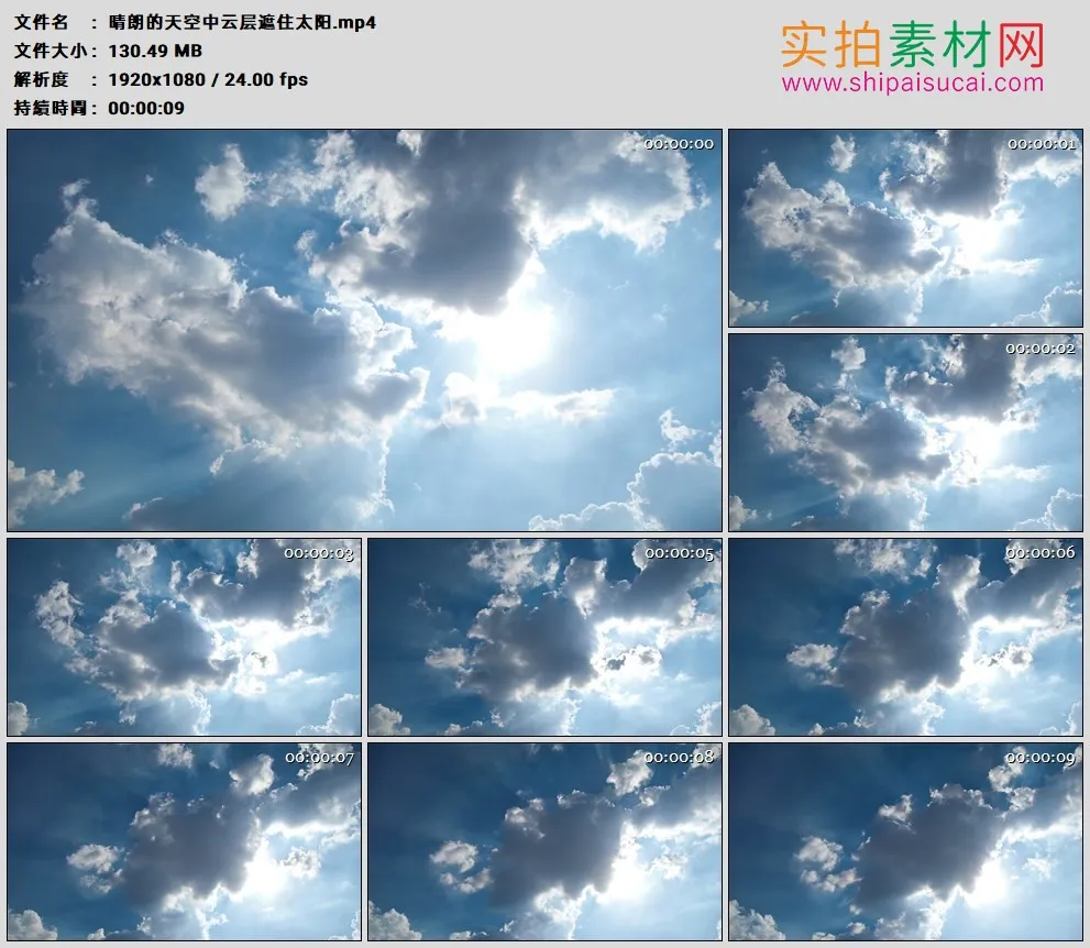 高清实拍视频素材丨晴朗的天空中云层遮住太阳延时摄影