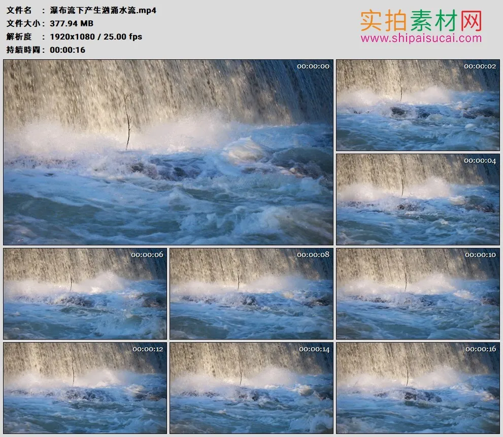 高清实拍视频素材丨瀑布流下产生汹涌水流