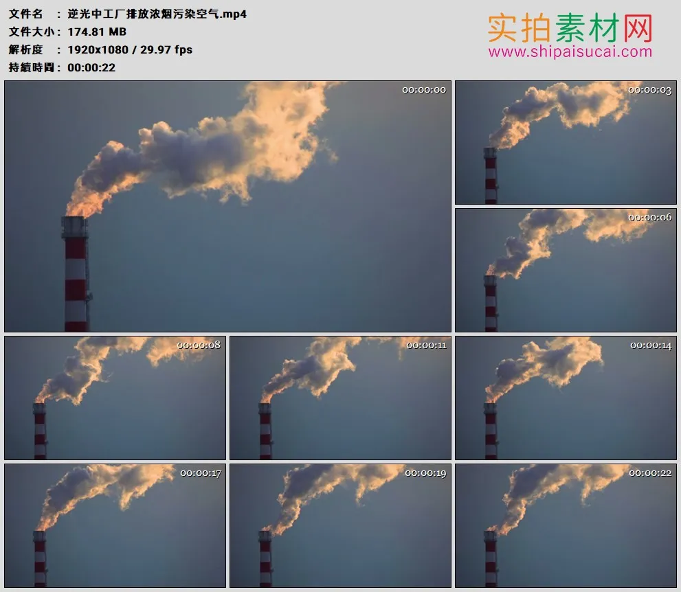 高清实拍视频素材丨逆光中工厂排放浓烟污染空气