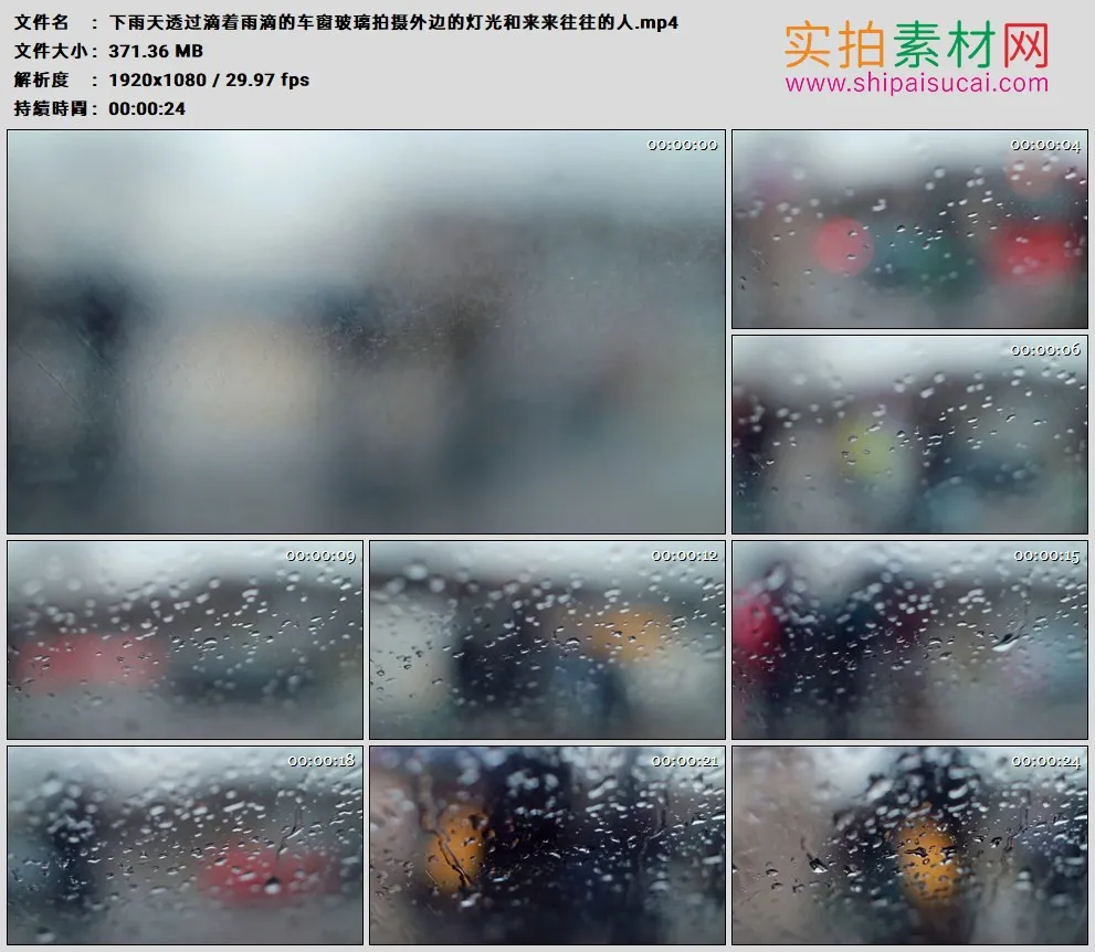 高清实拍视频素材丨下雨天透过滴着雨滴的车窗玻璃拍摄外边的灯光和来来往往的人