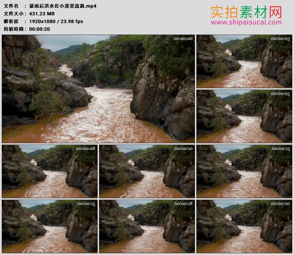 高清实拍视频素材丨暴雨后洪水在小溪里流淌