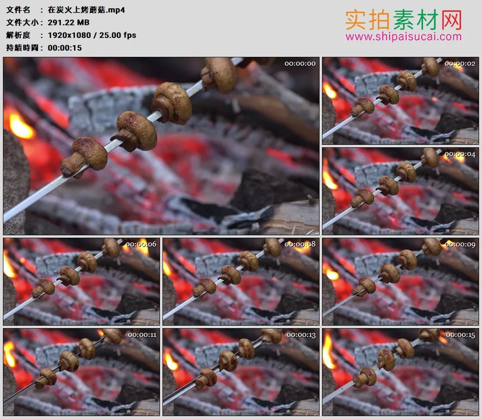 高清实拍视频素材丨在炭火上烤蘑菇