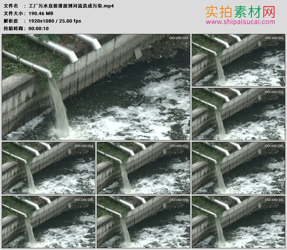 高清实拍视频素材丨工厂污水直接排放到河流造成污染