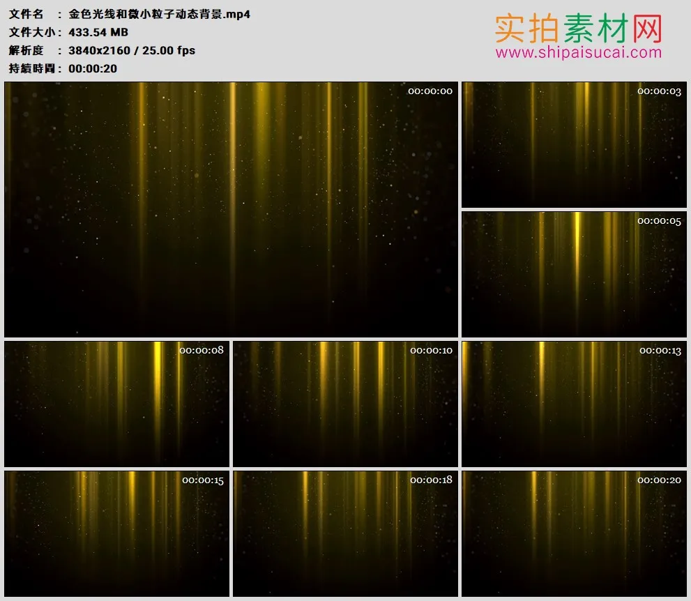 4K高清动态视频素材丨金色光线和微小粒子动态背景