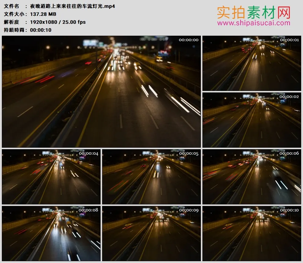 高清实拍视频素材丨夜晚道路上来来往往的车流灯光