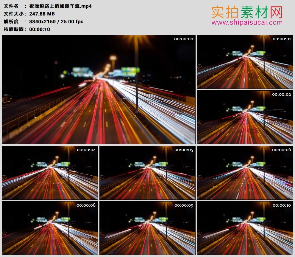 4K高清实拍视频素材丨夜晚道路上的如潮车流