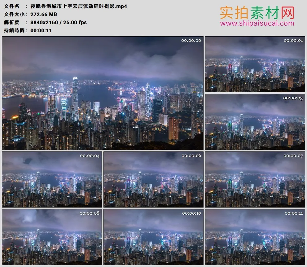 4K高清实拍视频素材丨夜晚香港城市上空云层流动延时摄影