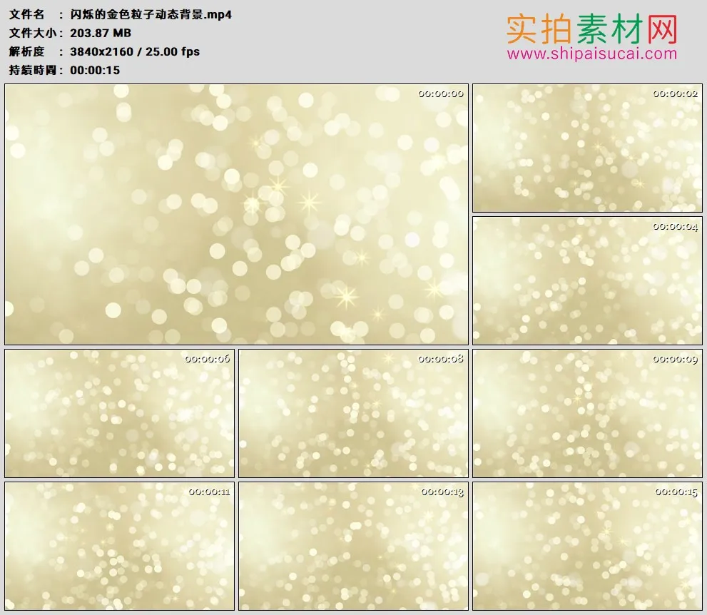 4K高清动态视频素材丨闪烁的金色粒子动态背景
