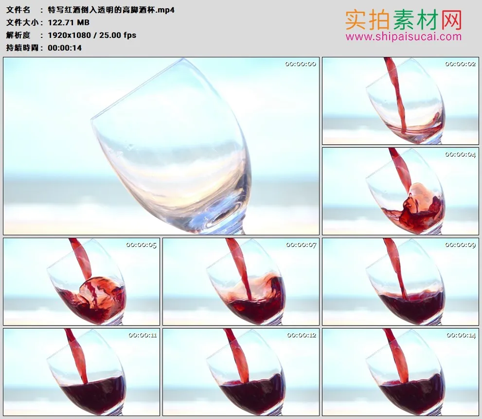 高清实拍视频素材丨特写红酒倒入透明的高脚酒杯