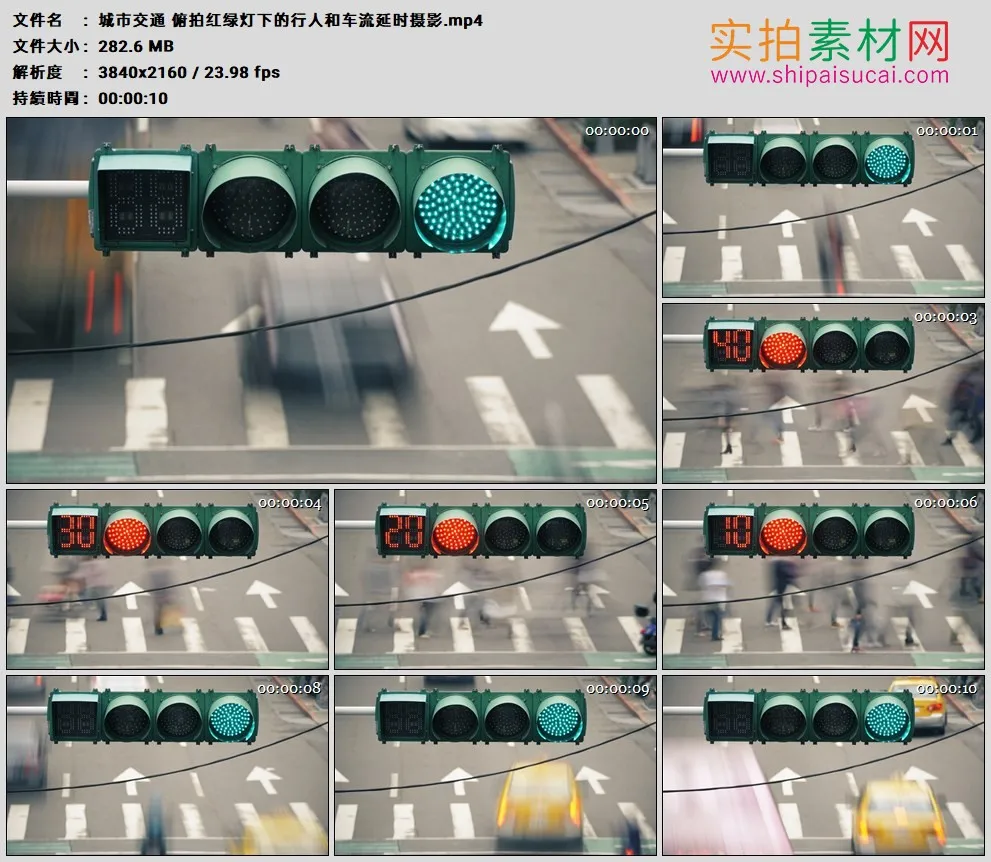 4K高清实拍视频素材丨城市交通 俯拍红绿灯下的行人和车流延时摄影