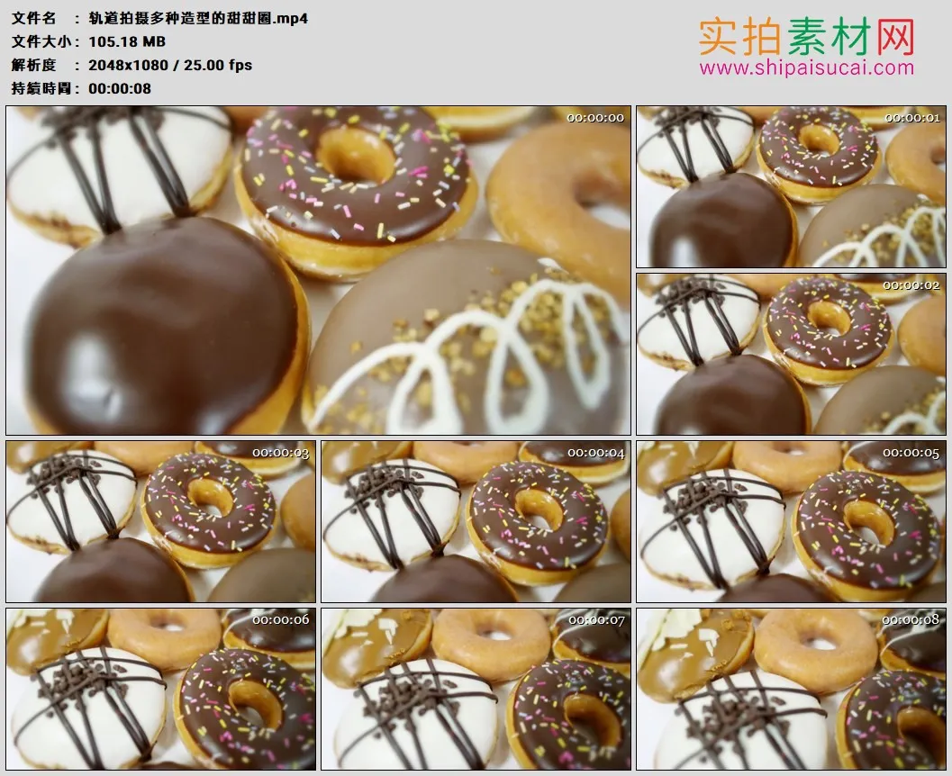 高清实拍视频素材丨轨道拍摄多种造型的甜甜圈