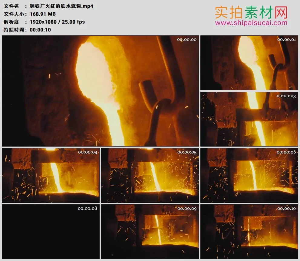 高清实拍视频素材丨钢铁厂火红的铁水流淌